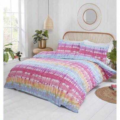 Vibrant Tie Dye Duvet Cover Set – Multicolour Boho Bedding – Soft Polycotton Fabric – Reversible Rainbow Design – Includes Pillowcases – Single, Double, King Sizes – Easy Care, Machine Washable – Fast Dispatch From UK Fulfilment Centre
