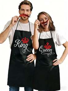 2pcs/Set Couple Aprons, Valentine's Day Gift Aprons, 100% Polyester Kitchen Aprons, Funny Aprons, Valentine's Day Cooking Aprons, Unisex Aprons, Romantic Kitchen Gift, Waterproof Cute Present - Multicolor - View 1