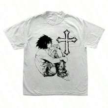 Anime Vintage Graphic Tee, L Lawliet Tee, Shirt, Manga Anime Shirt, Unisex-Shirt, Anime Clothing Top Menswear Womenswear Streetwear - 白色 - 查看 1