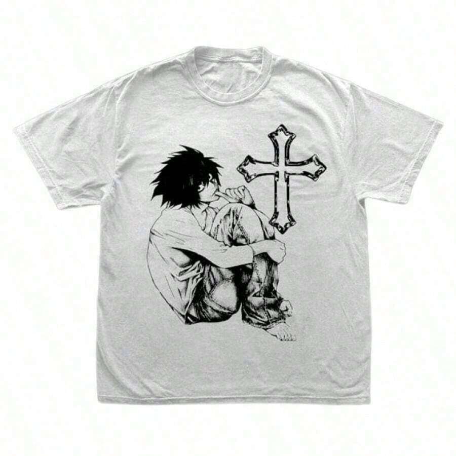 Anime Vintage Graphic Tee, L Lawliet Tee, Shirt, Manga Anime Shirt, Unisex-Shirt, Anime Clothing Top Menswear Womenswear Streetwear - 白色 - 查看 1