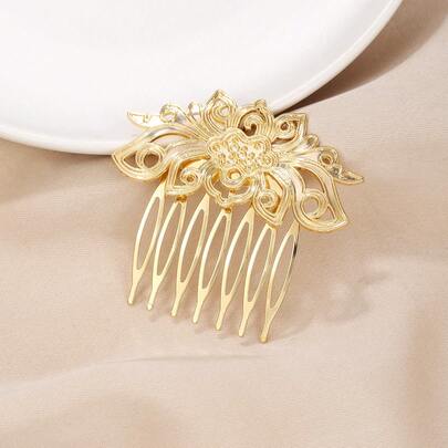 1pc Geometric Pattern Retro Zinc Alloy Side Comb, Suitable For Women Everyday Hair Accessory, Gift, Hair Accessories