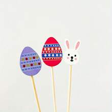 50pcs Easter Bunny & Egg Bamboo Cocktail Picks, 4.7 Inch Decorative Toothpicks, Appetizers, Party Food And Drink Skewers, Holiday Tabletop Decor - Multicolor - View 4