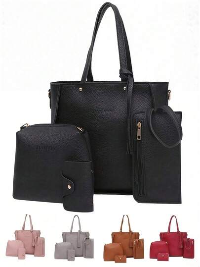 2026 New 4-Piece Set Women's Shoulder Bag, Elegant Minimalist Style PU Material Korean Fashion 4-Piece Shoulder Bag, Large Capacity Crossbody Bag, Women's Handbag, Multi-Color Fashionable Cute 4-Piece Set Bag, Women's Handbag Set, Fashionable Crossbody And Shoulder Bag Combination, Solid Color Plum Blossom Texture, Polyester Lining, Washable, Perfect Gift For 11 Holiday Occasions, Postman Essential, Christmas Gift