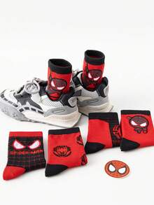 5 Pairs Marvel Superhero Venom & Spider-Man Socks, Cartoon Style Mid-Calf Socks For Boys & Girls, Autumn/Winter - Multicolor - View 4