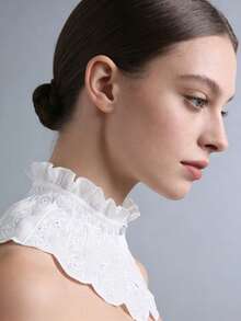 1 pieza Capa con cuello alto de estilo gótico lolita, con bordado pesado y ribete de encaje, con cuello decorativo desmontable - Blanco - Ver 6