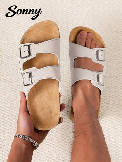 Men's Comfortable Retro Open Toe Slippers - Breathable, Non-Slip, Durable PVC Sole, Adjustable Double Buckle Design, Comfortable Men's Walking Shoes - Suitable For Indoor And Outdoor Use