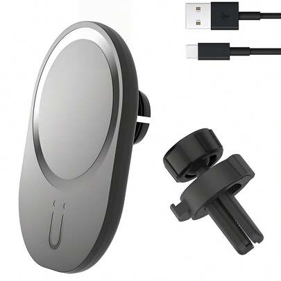 FCV 15W MagSafe 无线车载充电器，便携式 USB-C 电源，免提操作，无需电池即可实现无线充电功能，兼容 Air 17 Pro Max 16 15 14 13 12 和 Galaxy、Android 设备