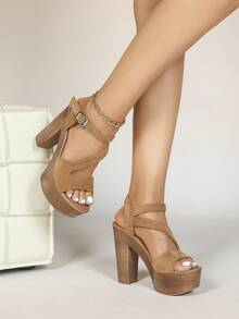 Women's Sandals, 2025 New Spring & Summer Fashion Sexy Open Toe Thick Heel Platform Waterproof Shoes - 棕色 - 查看 5