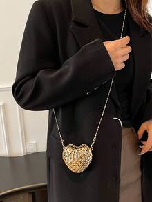 Luxury Rhinestone Embellished Handbag & Mini Cosmetic Box - Gold - View 4