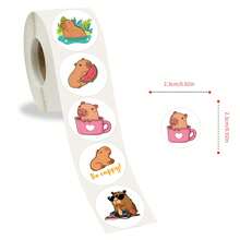 500pcs Cartoon Sticker Roll, Semi-Aquatic Herbivore Animal Stickers, Cute Cartoon Aesthetic Doodle 1 Inch Sticker Roll With 10 Pattern Labels, Suitable For Water Bottles, Laptops, Phones, Skateboards, Guitars, Luggage, Scrapbooks, Helmets, Party Decorations, Gift - Apricot - View 1
