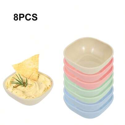 8件套防滑方形酱料碟，加厚PP材质蘸酱碗，适用于火锅、小吃、甜点，多种颜色可选，韩式/中式/中东风格，适合餐厅、厨房、派对和聚会。