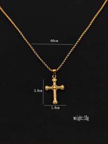 1件男士简约金十字架项链，不锈钢金十字架吊坠项链，基础款项链，男士珠宝礼品 - 金黃色 - 查看 5