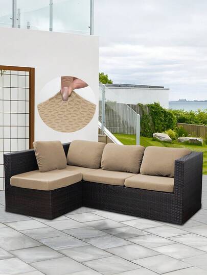 1pc Triangle Jacquard Outdoor Sofa Seat Cushion Cover, Solid Color Polyester Elastic Removable Half-Wrapped Sofa Seat Cushion Cover, For Patio, Terrace, Garden Sofa