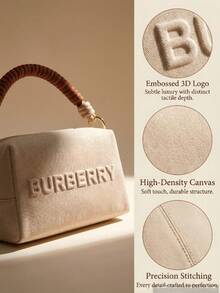 Burberry 1pc White Linen Cosmetic Storage Bag, With Top Handle, Size 22*10*12.5cm, Portable Toiletry Bag, Multi-Functional For Daily Use, Travel, Home Organization - White - View 3