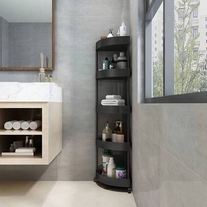 Carrito de almacenamiento con 3/4/5 niveles - Organizador de almacenamiento multifuncional, adecuado para baño, cocina y sala de estar - Material de plástico ligero y duradero con base antideslizante estable - Disponible en negro, blanco o gris - Perfecto para el hogar y la oficina, carrito de almacenamiento de cocina, almacenamiento multipropósito, material de plástico, organización del baño