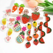 2件套波西米亚风串珠草莓、柠檬、西瓜手工水果设计耳环，时尚手工串珠吊坠耳环，适合日常、春夏、度假、派对佩戴 - 米珠水果耳墜 - 查看 6