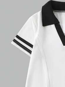 Bộ 2 món thời trang cho bé gái, áo cổ chữ V tay ngắn phối đen trắng và quần ống rộng, thích hợp mặc mùa hè. - trắng - Xem 4