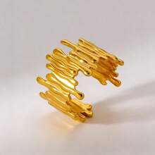 COINBUFF 1pc Fashionable Personalized Lava Line Stainless Steel Gold Plated Adjustable Non-Fading Ring, Suitable For Daily Wear And Holiday Gifts - Yellow Gold - View 5