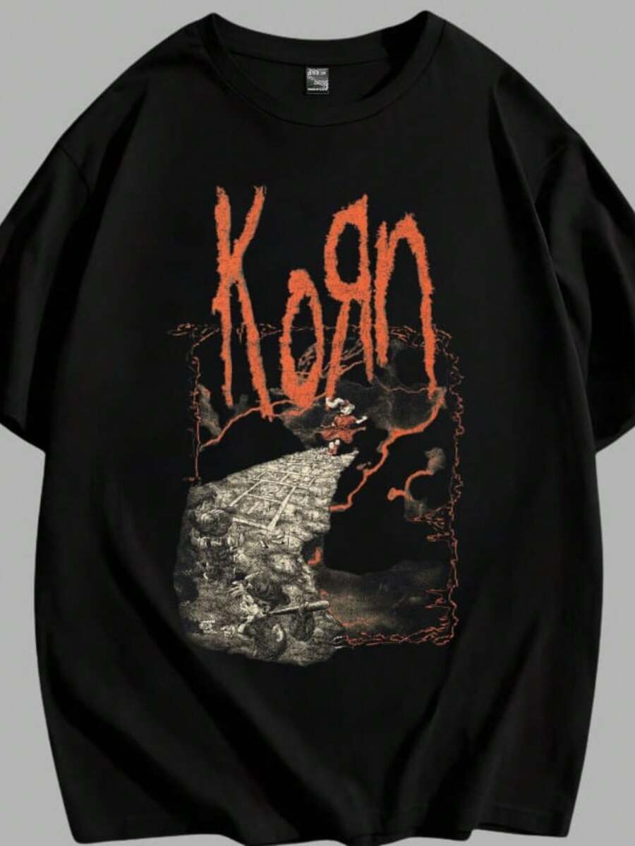 Unisex 100% Cotton T-Shirt With Korn Rock Band Logo, Yellow Color. Fast Shipping. - màu đen - Xem 1