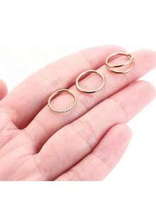 3件装鼻环 - 316L不锈钢双环鼻环 16G/18G/20G 铰链式锆石耳廓穿孔饰品 鼻中隔环 唇环 耳骨耳环 耳廓环 耳屏环 耳骨钉 7mm/8mm/10mm - 玫瑰金(鍍) - 查看 2
