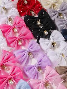 8pcs/Set Girls Multicolor Pearl & Rhinestone Decor Hairclips, Mesh Bow, Side Bangs, Minimalist Fringe Clips, Sweet & Versatile Hair Accessories, Suitable For Daily Use & Back To School - Multicolor - View 2