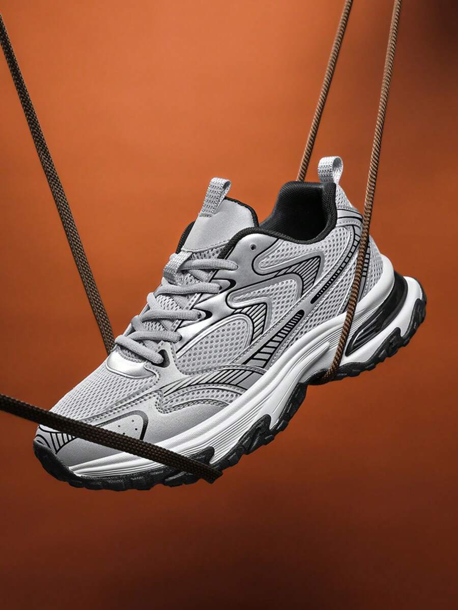 All Season Men's Basketball Shoes, Training Shoes, New Plus Size Men's Shoes, Rubber Sole Student Sports Casual Shoes, High Elasticity Shoes (Sole Pattern Design Random) - Silver - View 1
