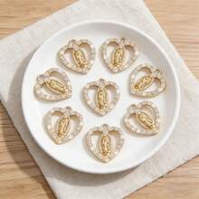 30个宗教合金圣母玛利亚心形吊坠，DIY项链、手链、珠宝配件 - 金色 - 查看 6