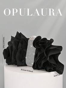 OpulAura 女士优雅迷人花瓣宴会手拿包，荷叶边设计，正式晚宴包，适合婚礼/度假/正式派对/盛会，配有链条肩带，花瓣形状随机 - 黑色 - 查看 5