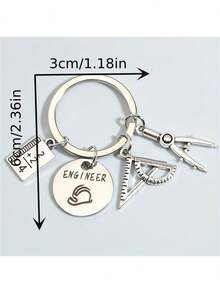 Metal Ruler, Compass, Tool Keychain, Engineer Keyring, Wallet Keychain, Elegant Bag Charm, Creative Christmas Gift - Silver - View 4