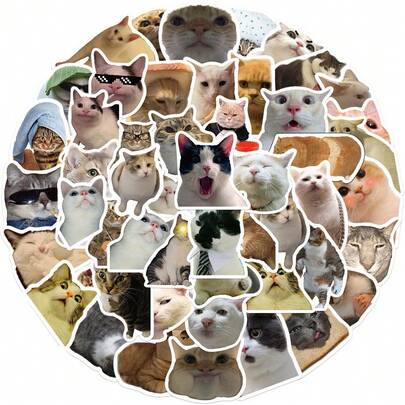 50张复古奇幻猫咪贴纸，适用于剪贴簿、信封、水瓶、电脑、笔记本、行李箱、冰箱、节日、圣诞装饰、冬季新年等场合。