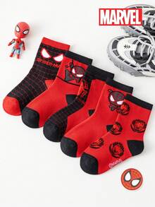 5 Pairs Marvel Superhero Venom & Spider-Man Socks, Cartoon Style Mid-Calf Socks For Boys & Girls, Autumn/Winter - Multicolor - View 6