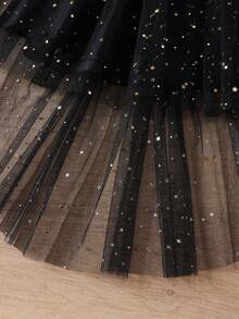 2pcs/Set Girls Summer Camisole Top And Star Mesh Skirt Set - Black - View 9