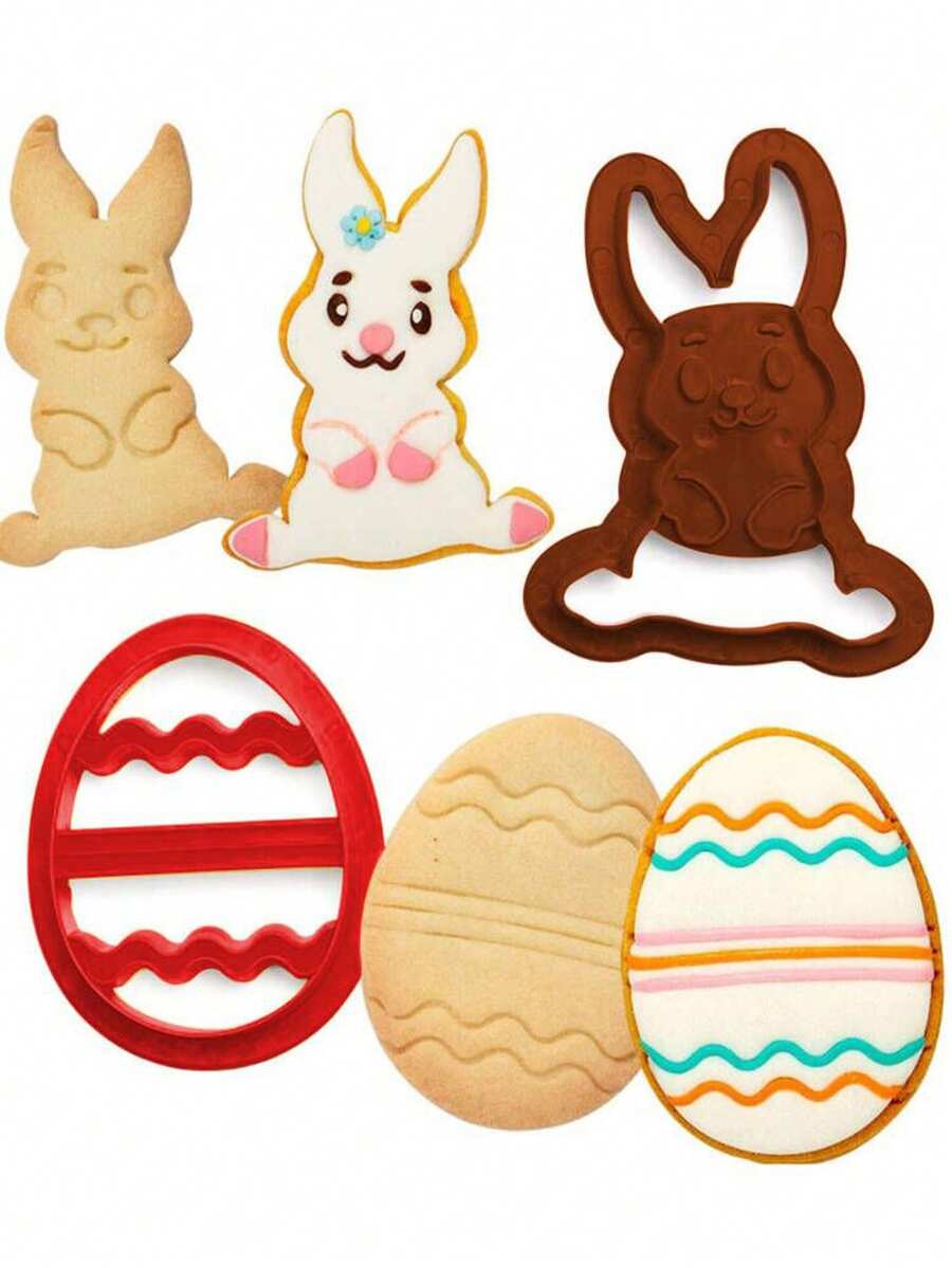 2pcs Easter Cookie Cutters, Rabbit And Egg Shaped Baking Molds, Baking Tools For Easter Holiday Baking - Multicolor - View 1