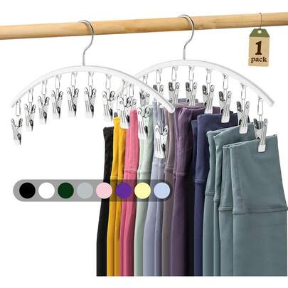 Space-Saving Legging Organizer With 10 Clips - Stainless Steel Yoga Pants Hanger, Holds 10 Pairs,Rubber Coated For Closet Storage,Black,Use For Thin Leggings,Thin Jeans,Thin Casual Trousers,Thin Dress Pants,Shorts,Hmoe Essentials