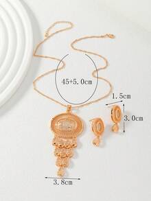 2件套玫瑰金镀层闪亮网状流苏立方氧化锆圆盘项链耳环套装，日常叠戴/斋月礼物之选 - 玫瑰金 - 查看 4
