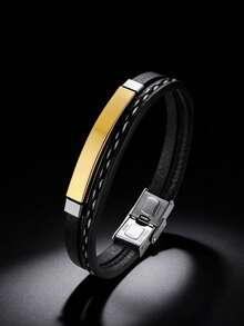 1pc Personalized Minimalist Jewelry, Stainless Steel Laser Engraved Name Bracelet, Best Gift For Men, Suitable For Graduation, Back To School, Father's Day - Multicolor - View 10