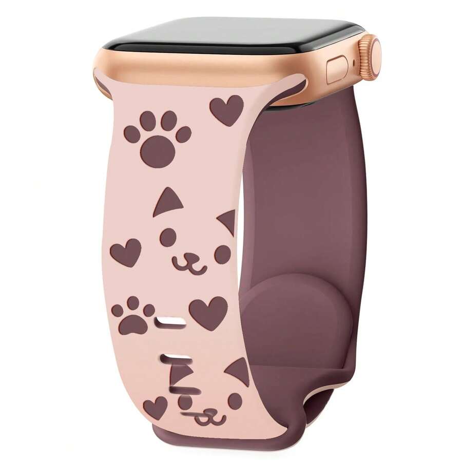 猫咪雕刻表带，兼容苹果手表女款 38mm 40mm 41mm 42mm 44mm 45mm 49mm，可爱猫咪运动表带，适用于 Series 9 Ultra 2 8 SE 7 6 5 4 3/S10 - 彩色 - 查看 1