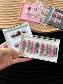 Large Rectangular Nail Art Display Box, Transparent Lid, Handmade Nail Holder, Makeup & Eyelash Packaging Box, Gift Box (Empty, No Nail Pieces Included) - Multicolor - View 3