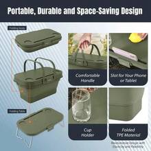 1 pieza Cesta de picnic para exteriores, caja de almacenamiento plegable multifuncional: diseño portátil de gran capacidad + tapa a prueba de polvo, organizador de aperitivos/frutas, cesta de utilidad portátil para el hogar y exteriores, cubo de pesca plegable gris, cubo de trapeador plegable multifuncional | Cubo de almacenamiento | Cubo de pesca | Para exteriores, diseño compacto adecuado para el hogar y el camping, accesorio de mesa de picnic - Multicolor - Ver 8