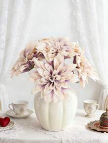 5/12支香槟色仿真大丽花带茎人造花，丝绸仿真花，适用于家居装饰、春季餐桌摆饰、户外花园装饰、派对、礼品、新娘手腕花、情人节和母亲节装饰 - 紫咖色 - 查看 5