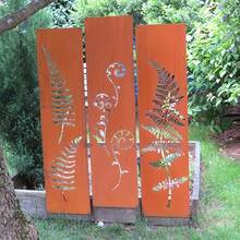 4件套复古铁艺蕨类植物屏风艺术品，带地钉 - 耐用花园隐私屏风，一体式结构，优雅的叶片设计，是户外装饰和花园美化的理想之选，花园装饰，自然美学 - A - 查看 4