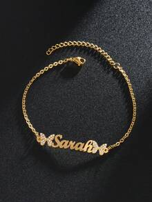 1set Personalized Customized Butterfly Zirconia Jewelry Set, Bracelet+Necklace Set, Butterfly Zirconia Inlay, Stainless Steel Customized Jewelry Set, Comes With Gift Box As Valentine's Day, Mother's Day, Ramadan Gift - Gold - View 12