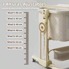 cunas para bebésMYXSRI Colecho para Bebe Plegable Cuna para Bebe con 7 Niveles de Ajuste De Altura Red Colchón Cambiador Cesta de Almacenamiento 4 Ruedas Giratorias de 360° Bloqueables Caqui - amarillo - Ver 3