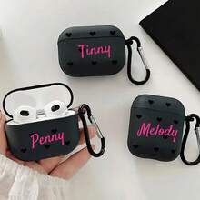Custom Name Earphone Case For AirPods 1/2/3/4/Pro Personalized Leopard Print Earphone Case Black Heart Minimalist Plated Soft TPU Silicone Protective Case With Carabiner - Black - View 5