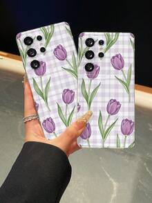 1个格子郁金香图案透明防摔手机保护壳，TPU材质，适合作为节日礼物送给男士和女士，兼容三星手机 - 彩色 - 查看 7