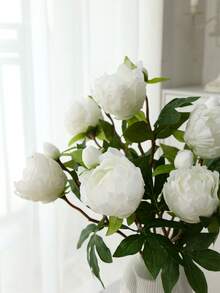 1/5支装 19英寸仿真牡丹花束，逼真牡丹，仿真花，适合家居装饰、情人节礼物、母亲节礼物、婚礼中心装饰、派对装饰、婚礼捧花、办公室装饰、卧室和客厅布置 - 白色 - 查看 9
