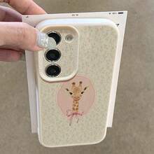 1pc TPU Material Floral Frame Giraffe Bow Pattern Fashionable Phone Case Compatible With Samsung A05s/A12/A13/A14/4G/A15/A21s/A23/A25/A32/5G/A34/A35/A50s/A51/A52/A53/A54/A55/A71/A72/A73/S10/S20FE/S20Ultra/S21Ultra/S22/S22Plus/S23/S24, Redmi 10C/12C/Note10/11/12/13/ProPlus/Note8/9Pro, Shockproof Soft Full Cover Phone Protective Shell - White - View 4