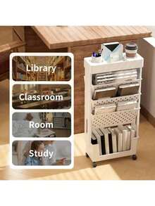 1 szt. Wózek do przechowywania na kółkach, biały/różowy, do domu/biura, regał wielopoziomowy, regał do przechowywania żywności, wielofunkcyjny, mobilny regał na książki z kółkami, odpowiedni do łazienki/biura/pralni/kuchni/wąskich przestrzeni, prezent świąteczny - A - Zobacz 6