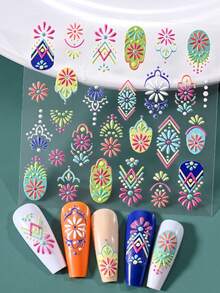 Bohemia Embossed Flower Nail Art Stickers Adhesive Sliders DIY Lip Rose Nails Polish Manicure Sticker Decals Nail Supplies - Multicolor - View 2