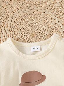 Bộ áo liền quần dài tay kẻ sọc màu trắng cổ tròn cho bé trai sơ sinh (1 chiếc) - Màu be - Xem 3